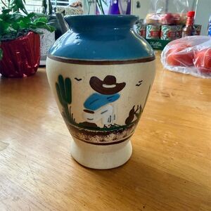 Tonala Vintage Mexican Folk Art Hand-Painted Ceramic Vase 9" Multicolor